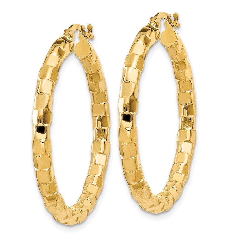 14k Yellow Gold/Textured Post Tube Hoop Earring - 33mm x 2mm