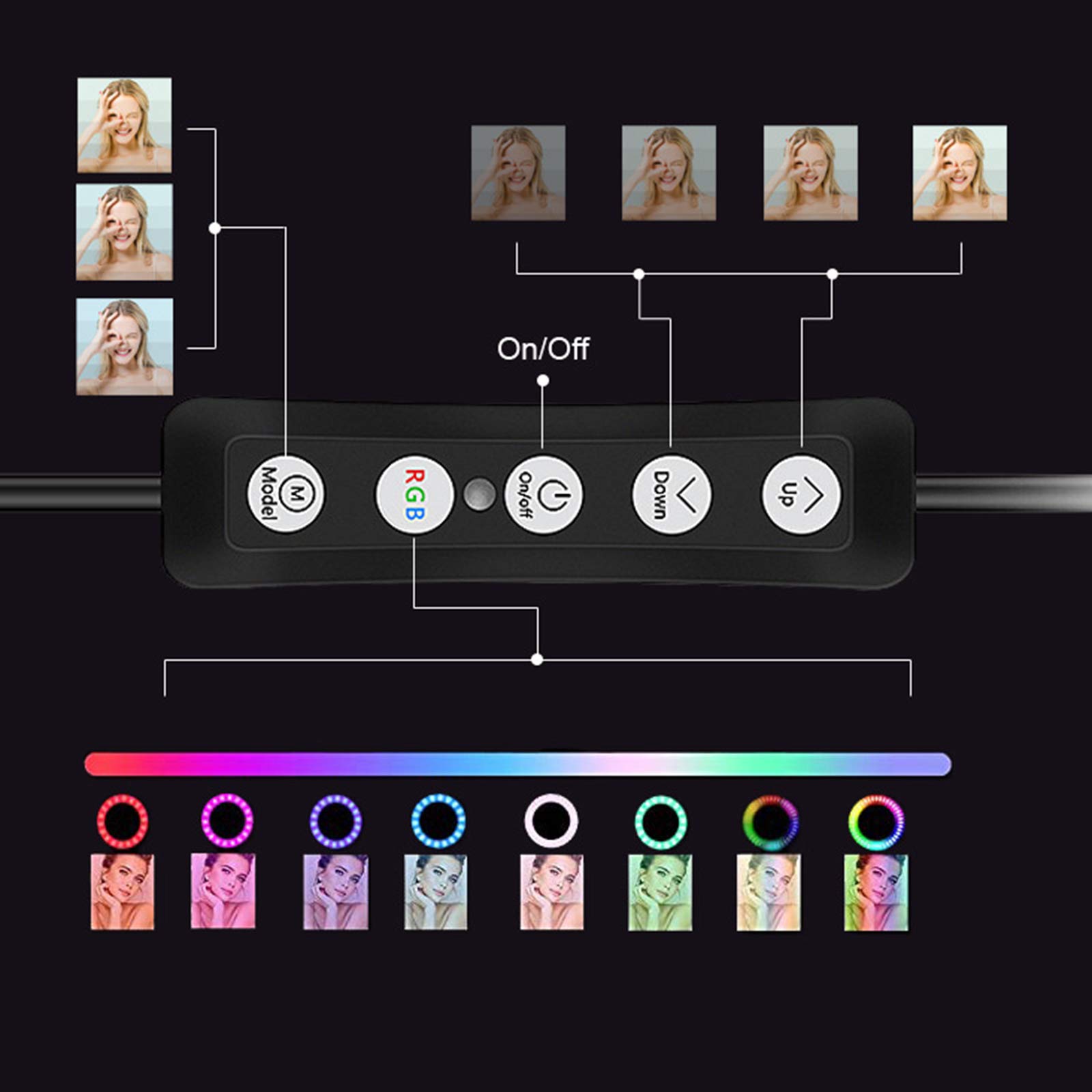 Luce ad Anello da 8" Luce per Selfie con Clip 3 Modalita` di Illuminazione Lampada Anulare Regolabile RGB Selfie Ring Light LED per Youtube,Trucco