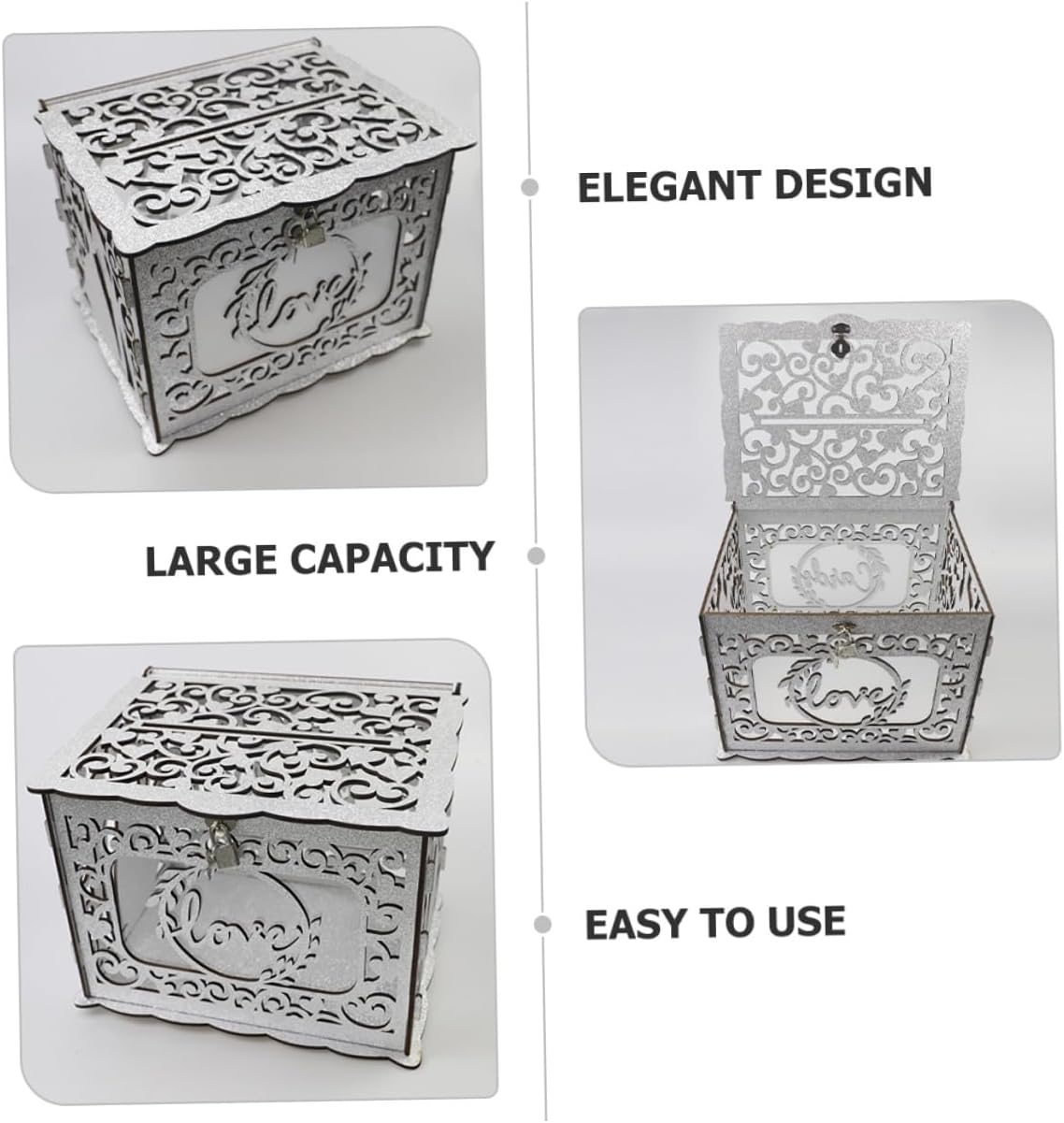 Wooden Hollow Greeting Card Box Envelope Money Storage Box for Wedding Birthday Anniversary Party Decorative Card Holder without Lights