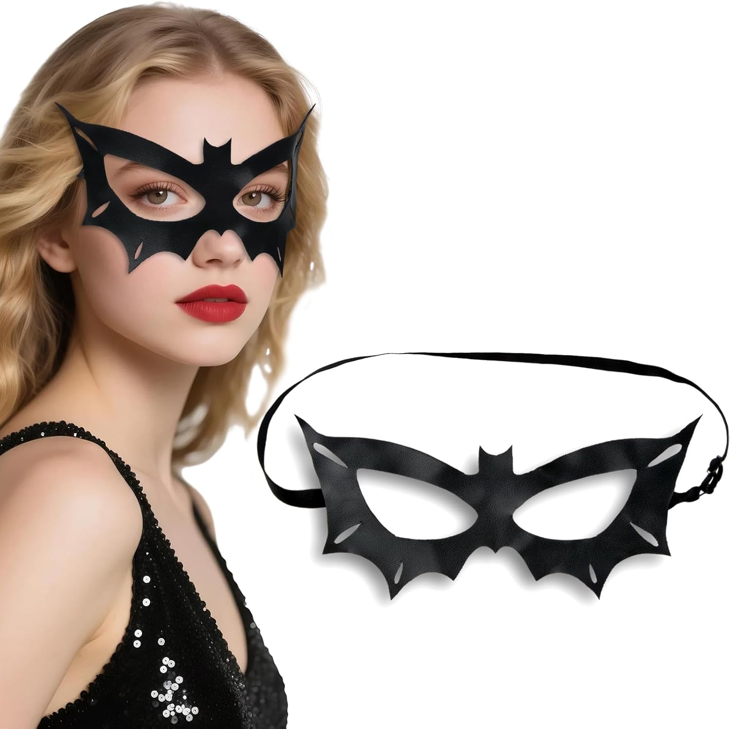 Hoshin Batman Mask Adult, PU Leather Batman Mask for Woman & Men Batgirl Batwoman Bat Man Eye Mask Halloween Costume Cosplay Accessories