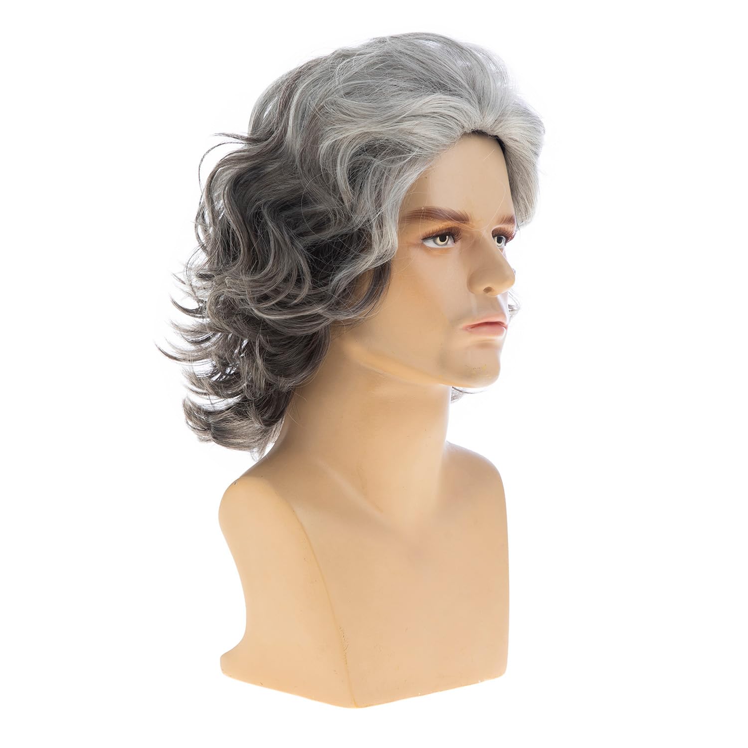 Sallcks Mens Grey Wig Synthetic Mixed Grey Layered Wavy Cosplay Party Wigs - Image 3