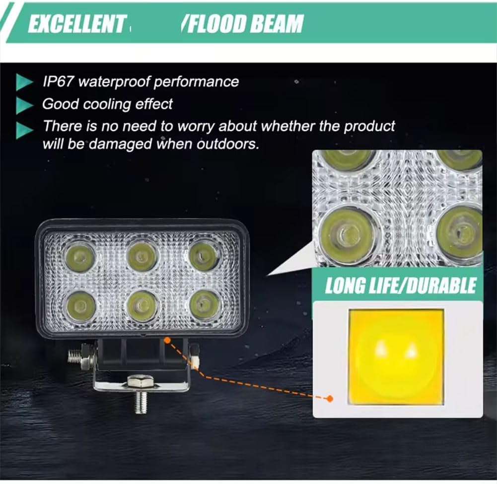2PACK 18W Super Bright Led Work Lights 12v/24v Foglights Waterproof Off Road Headlights for Heavy-duty Equipment,Tractor,Truck,SUV,ATV, Flood Beam, DR-18WLedSF-P