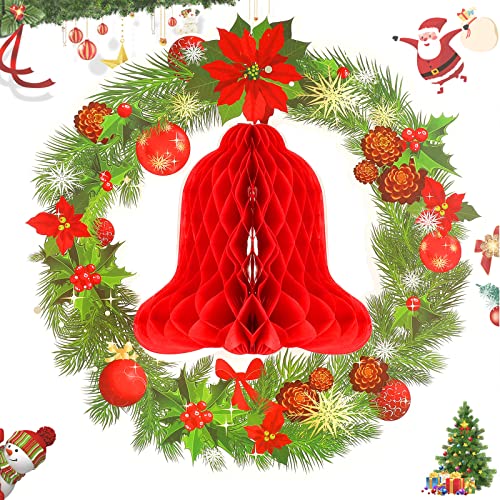 Dilunave Décorations de Vacance Noël en Nid d'abeille Décorations de Vacances en Forme de Cloche Cloche Rouge en Nid d'abeille Suspendue 3D Décoration de Noël en Papier Pout Table Mur Fenêtre Cover