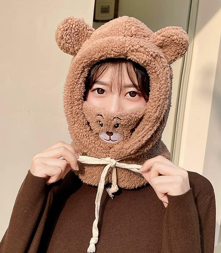 Kids Balaclava 3 in 1 Cute Bear Hat Scarf Mask Set for Toddlers Boys Girls Winter Fleece Beanie Neck Warmer Face Cover - Image 3