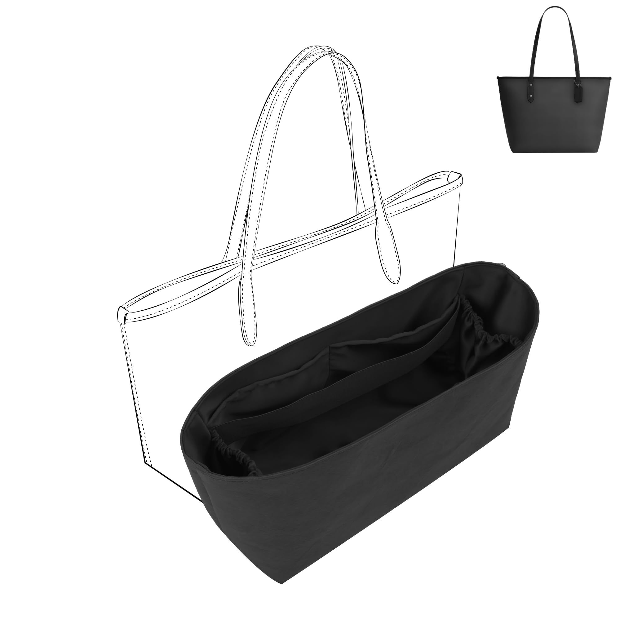 DGAZ Ligero Organizador Interior para Coach City Zip Top 29, Noir