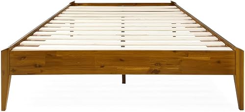 Miniatura 3 de Bme Dinkee Marco de cama característico de 15 pulgadas sin cabecero - Estilo moderno y minimalista con madera de acacia - 12 soportes de listones de