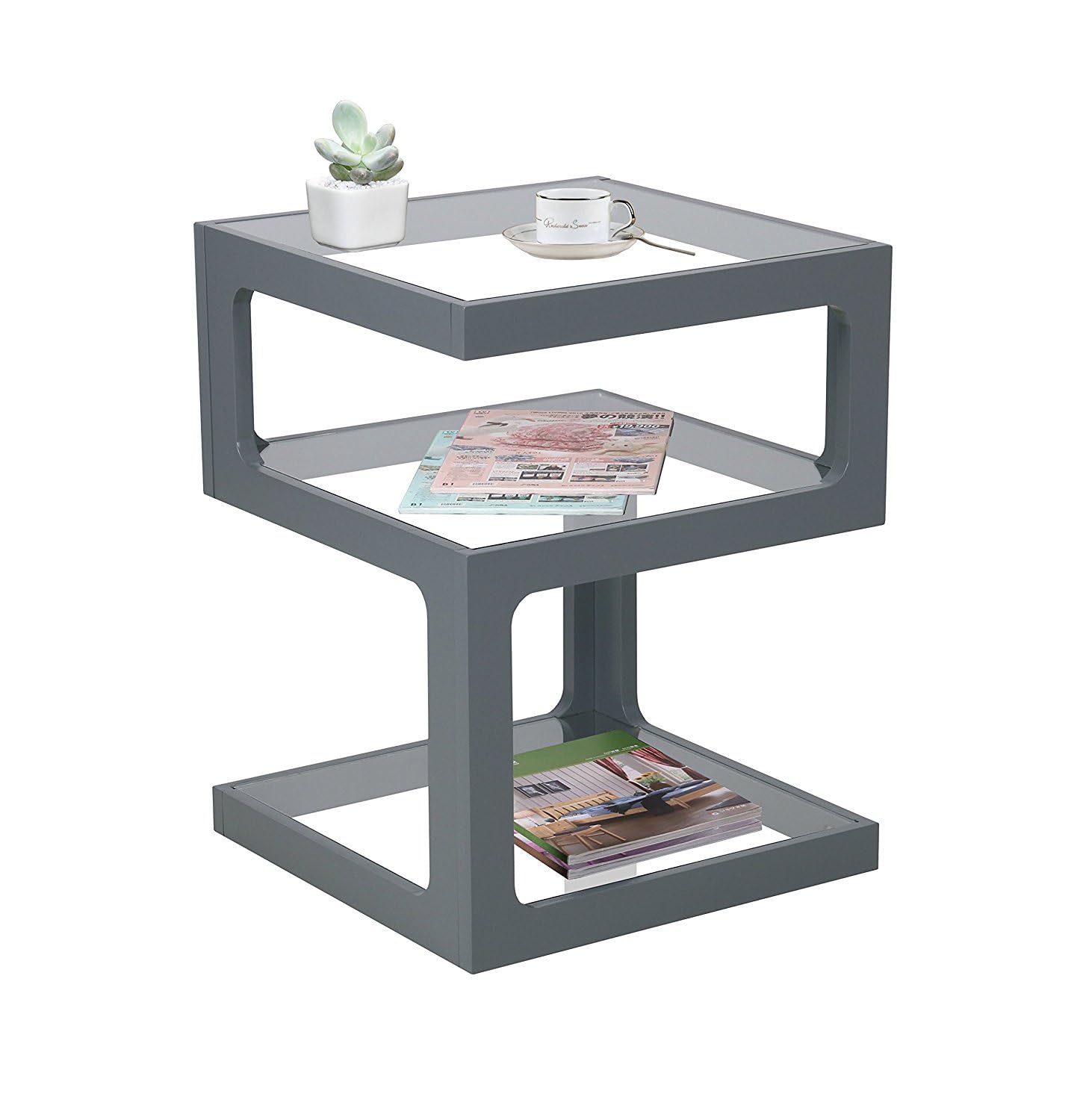 Rossini Triple Level Side Coffee End Lamp Table-Grey, Wood 40 x 40 x 52 cm