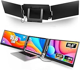 15.6 Inch Laptop Screen Extension, FHD Laptop Screen Extender, Laptop Extension 2 Monitors, Triple Screen Laptop Monitor USB-C/USB-A Extension for Laptop 12-16 Inch (Mac/Windows/Chrome)