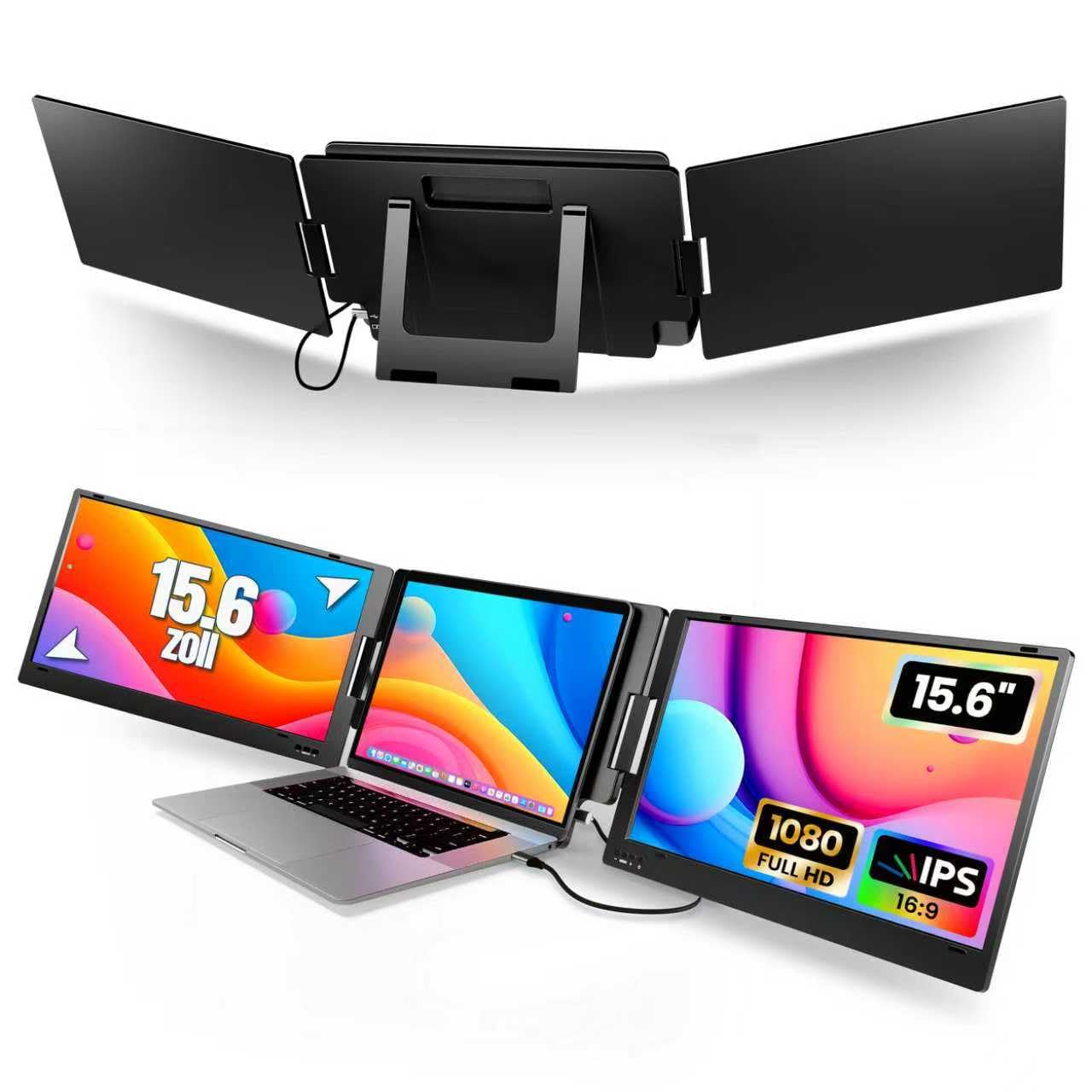 KPKUE 15.6" Laptop Bildschirm Erweiterung, FHD Laptop Screen Extender, Laptop Erweiterung 2 Monitore,Triple Screen Laptop Monitor USB-C/USB-A Erweiterung für Laptop 12"-16" (Mac/Windows/Chrome)