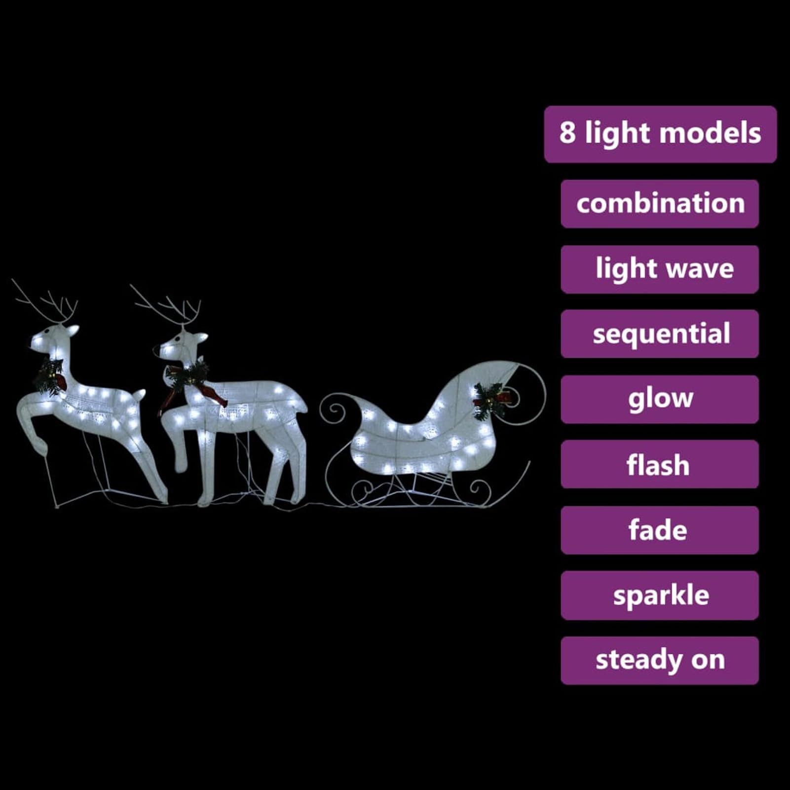 Gecheer Renne e Slitta di Natale Decorazione Esterni 60 LED Bianco, Renne Luminose per Esterno, Decorazioni di Natale, Luci Natalizie, Figure Luminose
