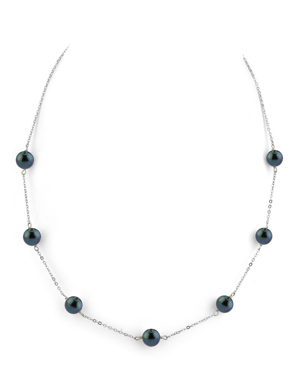 The Pearl Source 14K Gold Round Genuine Black Japanese Akoya Saltwater Cultured Pearl Tincup Necklace for Women