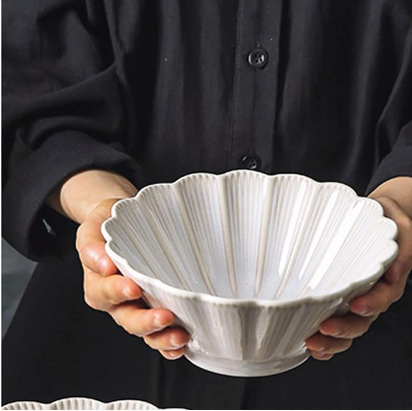 GeRRiT Bowl Ceramic Bowls Simple Household Rice Noodles Bowl Dinner Platespetal Stripes Delicate White Tableware