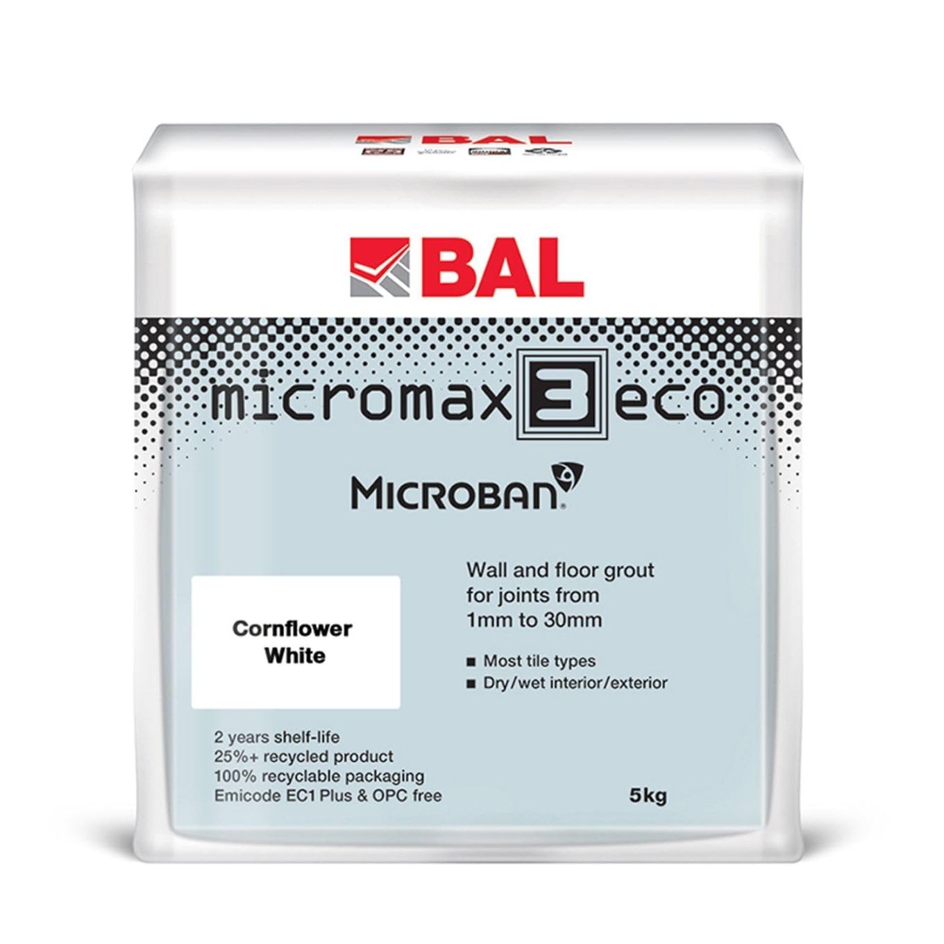 Bal Micromax3 Eco Grout Wall & Floor Grout, Rapid Set, Antimicrobial, Suitable For Interior & Exterior 5KG Bag - Cornflower — image 1
