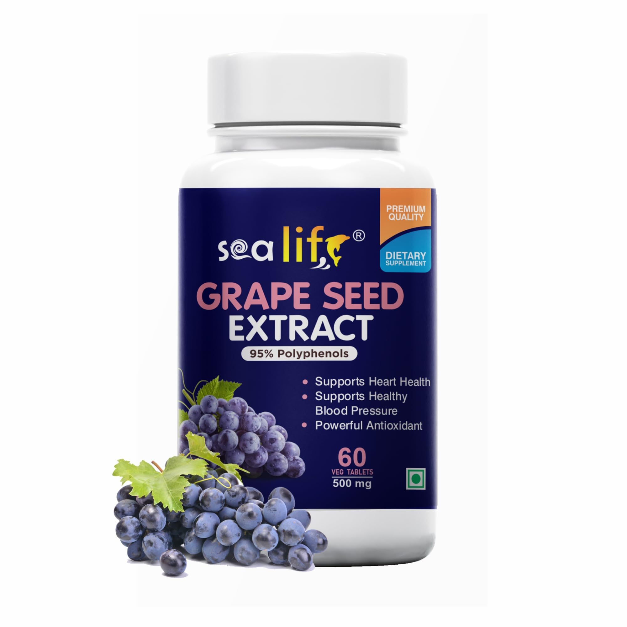 Sea Life Grape Seed Extract | 500 mg 60 Tablets | Antioxidant Supplement Strengthens Immunity, Helps Fight Infections, Promotes Healthy Skin and Hair| For Women and Men.-image-35