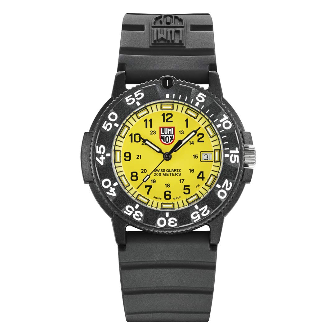 LUMINOX Navy Seal Diver Watch dla mężczyzn (XS.3005.F / 3000 Series) szwajcarska produkcja, czarna obudowa z poliwęglanu i żółta tarcza + wodoodporny 200 metrów, a_NA, Pasek