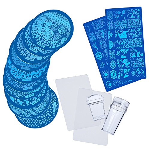 eBoot 12 Pieces Nail Art Image Stamp Plates Manicure Stamping Plates and 2 Nail Art Stamper Scraper Set for Nail Art Design