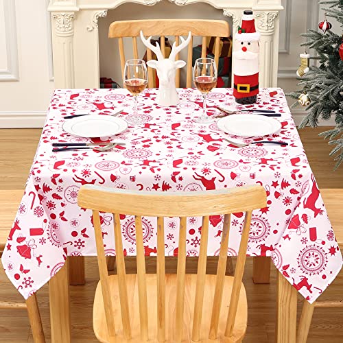 LuxFocus Weihnachts-Tischdecke, 132 x 132 cm, Weihnachts-Tischdecke, Weihnachten, zufällige Hirsche und Geschenk-Tischdecke, Esstischdecke, Weihnachts-Tischdecke für Festliche, weiß Cover