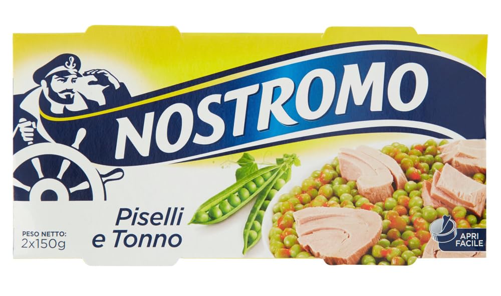 Confezione da 20 Nostromo Tonno e Piselli ,Piatto Pronto con Tonno e Piselli, Ogni Confezione Contiene 2 lattine da 150g + 1 Confezione di Talco Felce Azzurra in omaggio, Busta da 100g