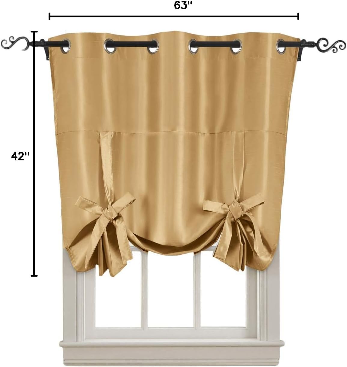 Royal Hotel Bedding Soho Tie Up Shade, 100% Blackout Window Curtain Panel, Top Grommet Faux Silk Panel, Solid Curtains, 63 Inches Long, Gold
