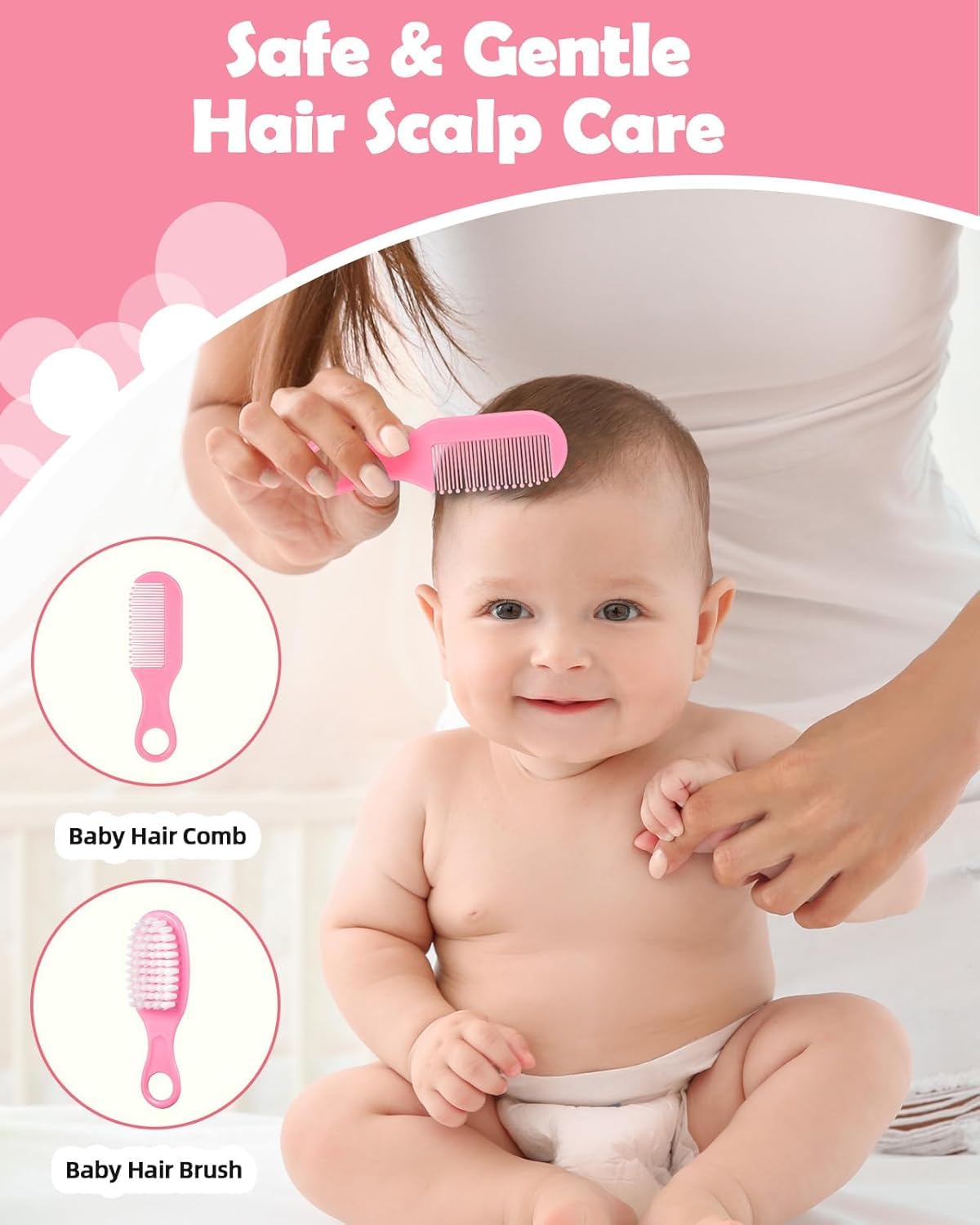 Baby Grooming Kit,8 pcs Infant Safety Care Set including Hair Brush Nail Clipper Nose Cleaner Finger Toothbrush Scissor Nasal Aspirator Newborn Care for Boys Girls (Pink) - Image 4