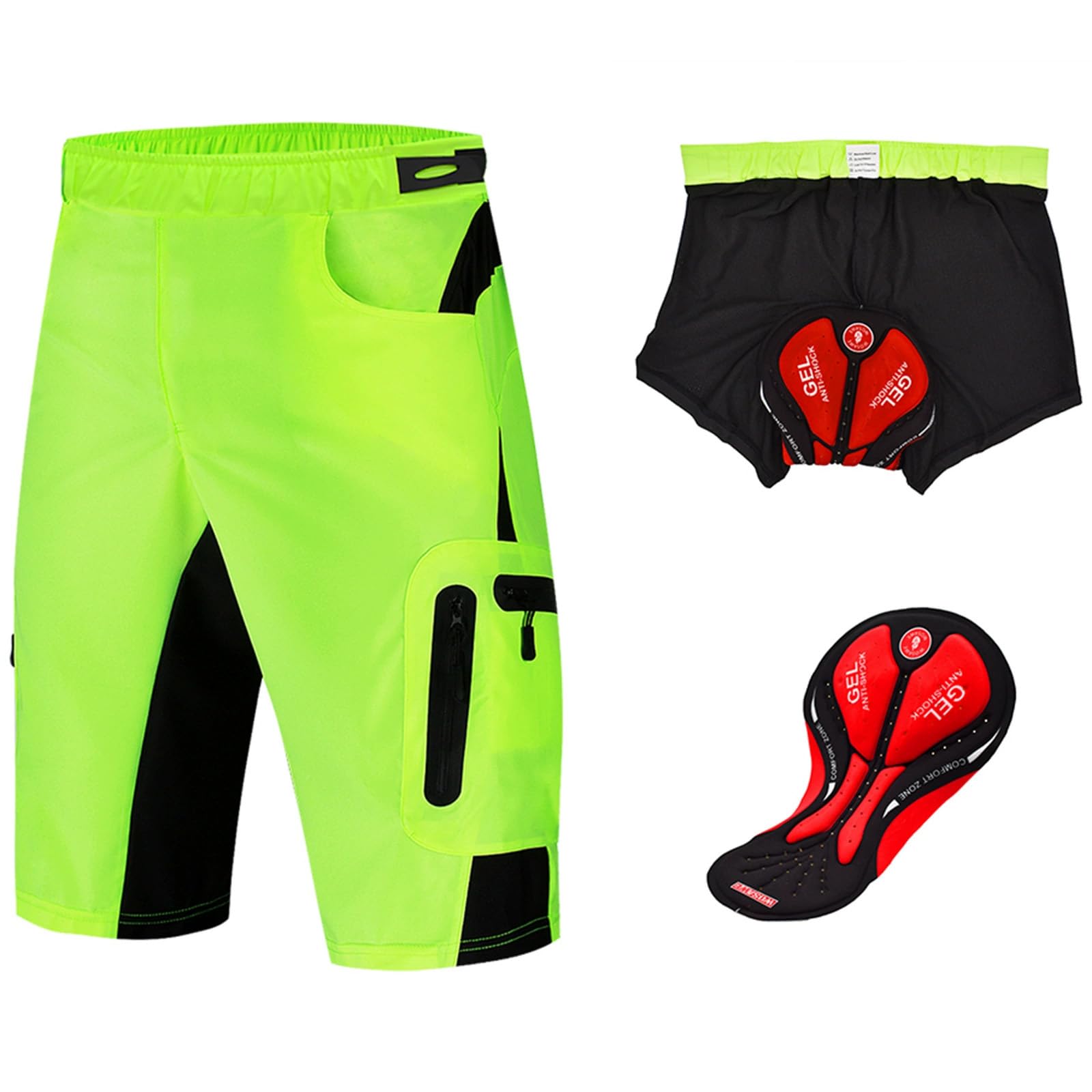 Short de Cyclisme pour Homme avec Poches et Gel 5D, Vêtements de Vélo Respirants Séchage Rapide, Pantalon Taille Élastique pour Vélo de Route MTB Entraînement Touring Trajet