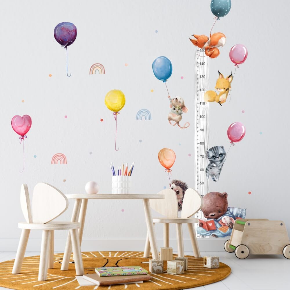 INSPIO Meter an der Wand für Kinder - Fliegende Tiere und Luftballons