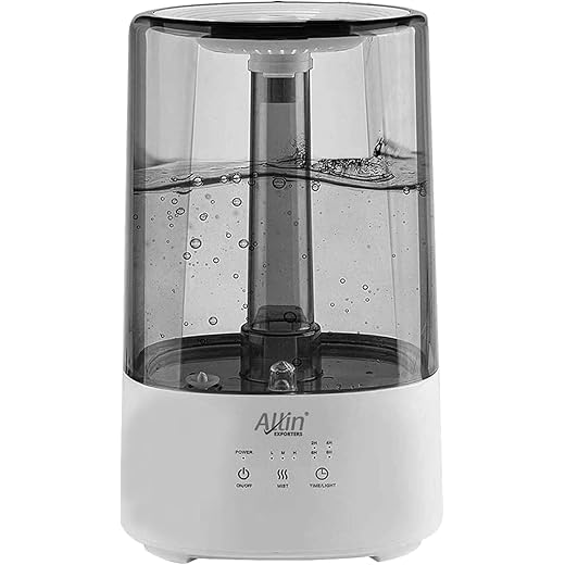 Allin Exporters 191 Top Fill Humidifier with Touch Screen, Night Light & Essential Oil Tray Ultrasonic Cool Mist for Cold & Cough 10-12 Hour Run Time for Baby Bedroom & Large Rooms (3.2L, Grey)
