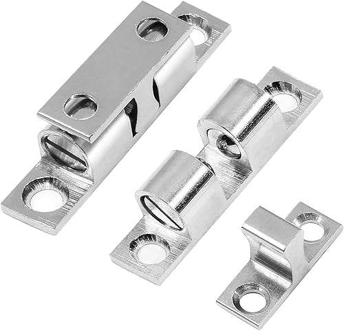 Miniatura 2 de Uenhoy 10 unidades de cierre de latón macizo para puerta de armario, pestillo de tensión de doble bola de 1-58 pulgadas con tornillo (plata, 1.654