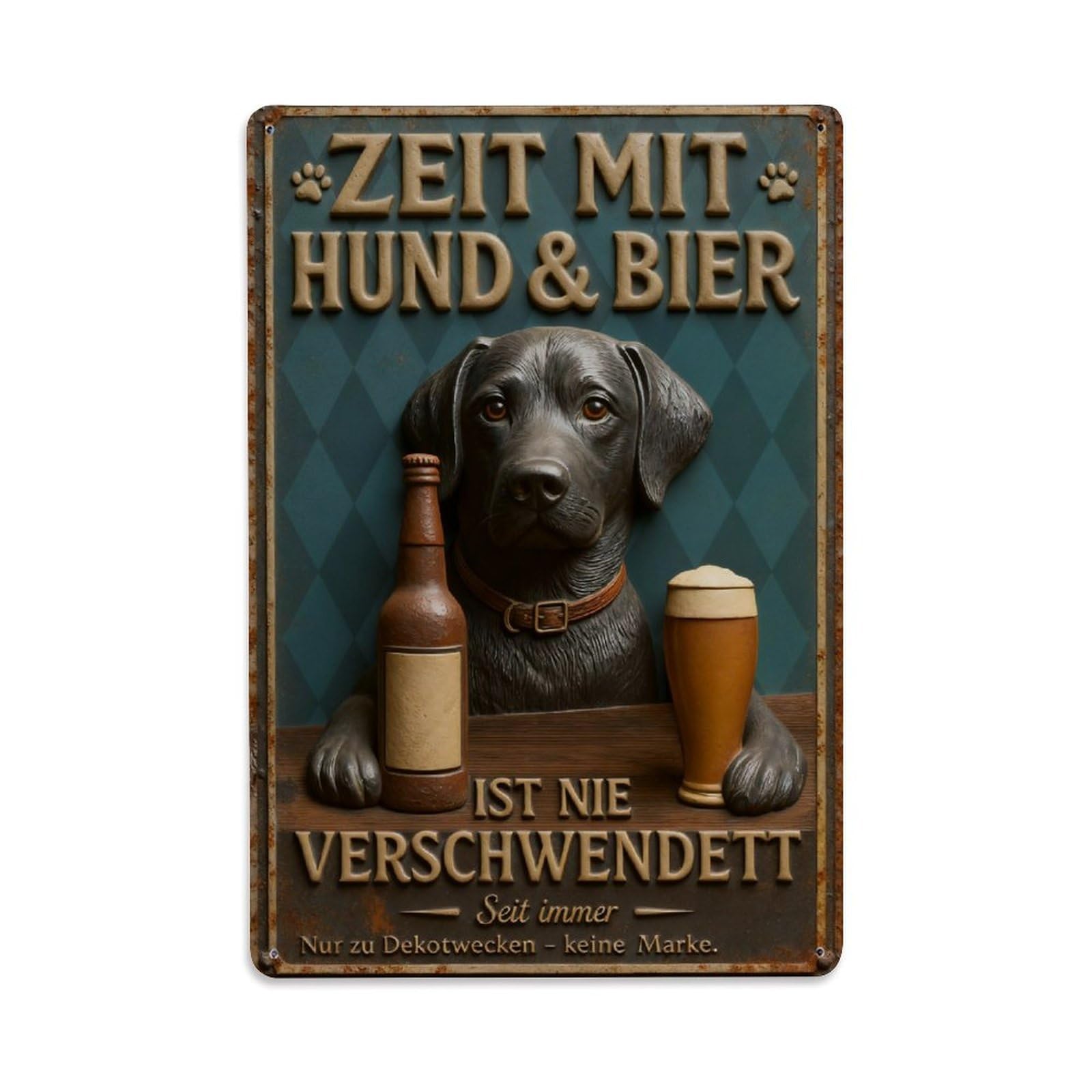 Time with Dog And Beer Vintage Metal Tin Sign Retro Wall Decor, Bar Garage Cafe Kitchen Home Wall Art Poster Decoration 8x12inches
