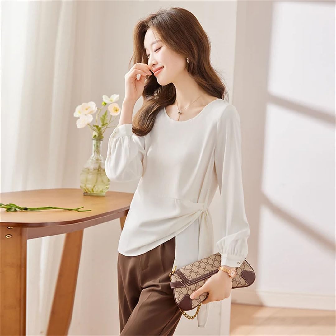 Blusas de gasa con cuello redondo y temperamento elegante para mujer, para oficina