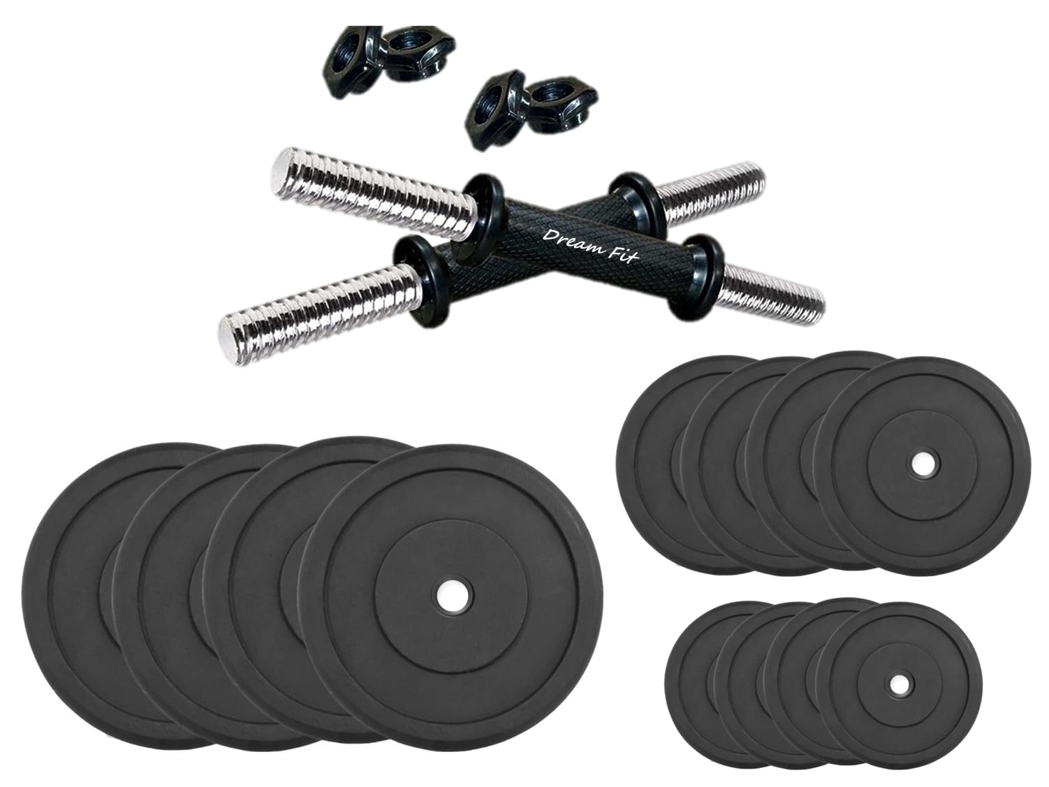 DREAM FIT Rubber Adjustable Weight Dumbbells Set 40Kg for home gym including pair of dumbbell rods and Rubber weight plates (40Kg (5Kg x 4 + 3Kg x 4 + 2Kg x 4))-image-47
