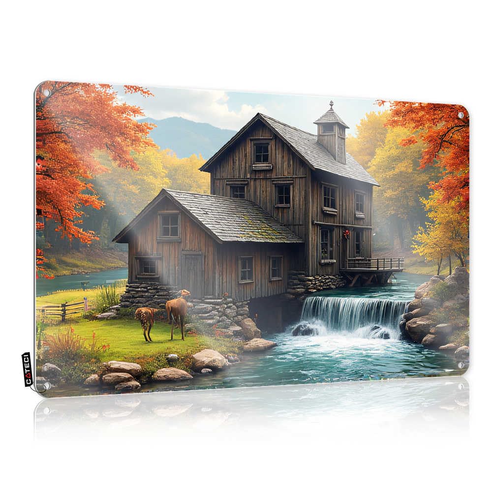 The Room Decorations Trendy Farmhouse Signs - Autumn Serenity: A Rustic Mill By The River Rustic Wall Art Soft Bath Easy Hang For Longhorn(20X30CM)
