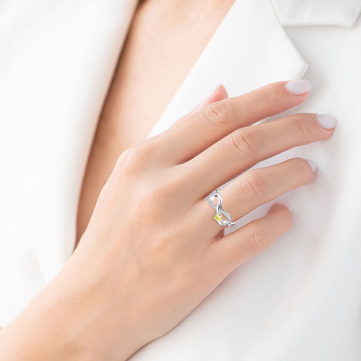 starchenie Bague Infini Aile Bague de Fiançailles en Argent 925 avec Pierre de Naissance pour Femme