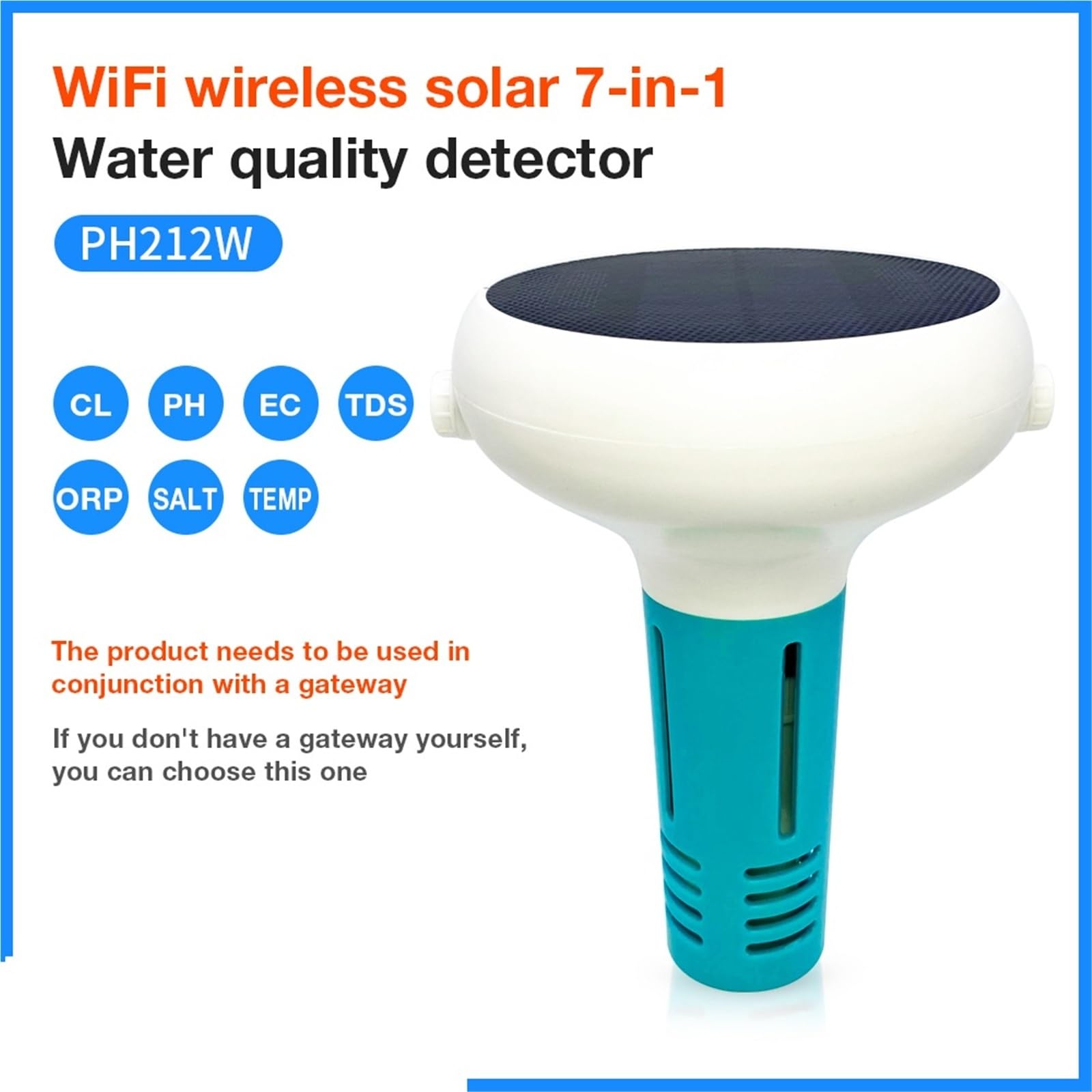 Misuratore di cloro intelligente 7 IN 1 ad energia solare cloro/pH/TDS/EC/ORP/salinità/TEMP Tester for acqua for piscine,Multifunzionale