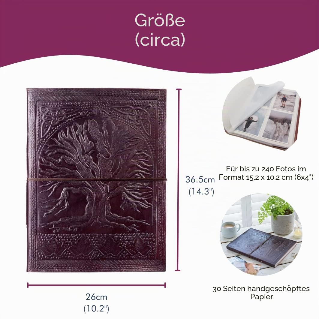 Paper High Extra Large Lebensbaum geprägtes Leder-Fotoalbum | passend für 240 6x4 oder 120 7x5 Fotos | 26 x 34 cm | Fair gehandelt & handgefertigt | Scrapbooking und Basteln