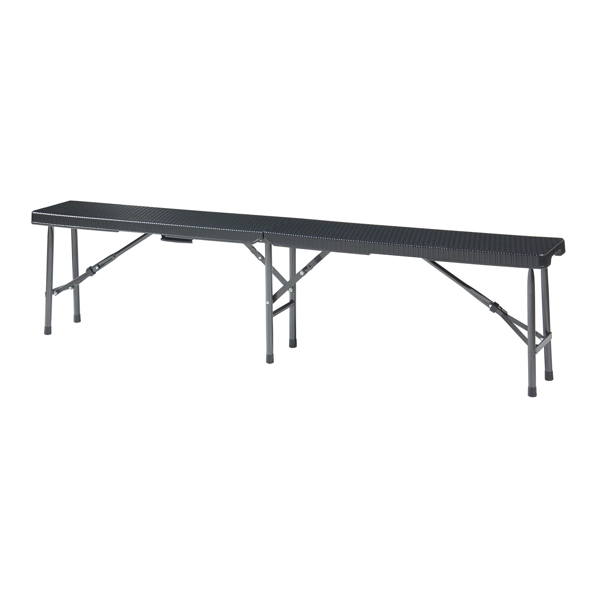 [en.casa] Lot de 2 Bancs de Camping Pliable pour Extérieur Festival Pique-Nique Fête Jardin BBQ Banc Pliant pour 4 Personnes avec Poignée de Transport Métal Plastique 180 x 25 x 43 cm Effet Rotin Noir