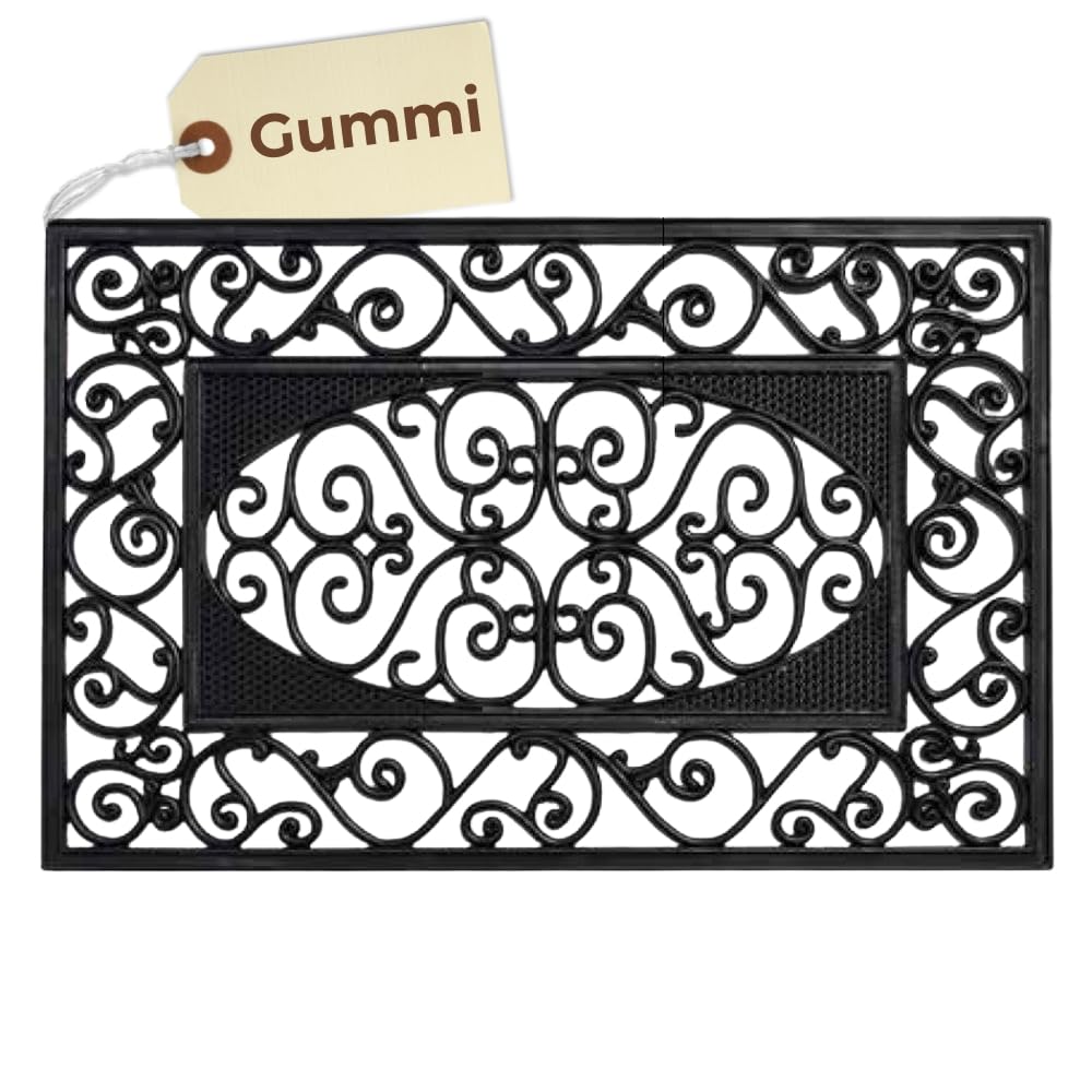 GarPet Fußmatte Haustür – klassisches Ornament-Design, schwarz, rutschfest, frostfest