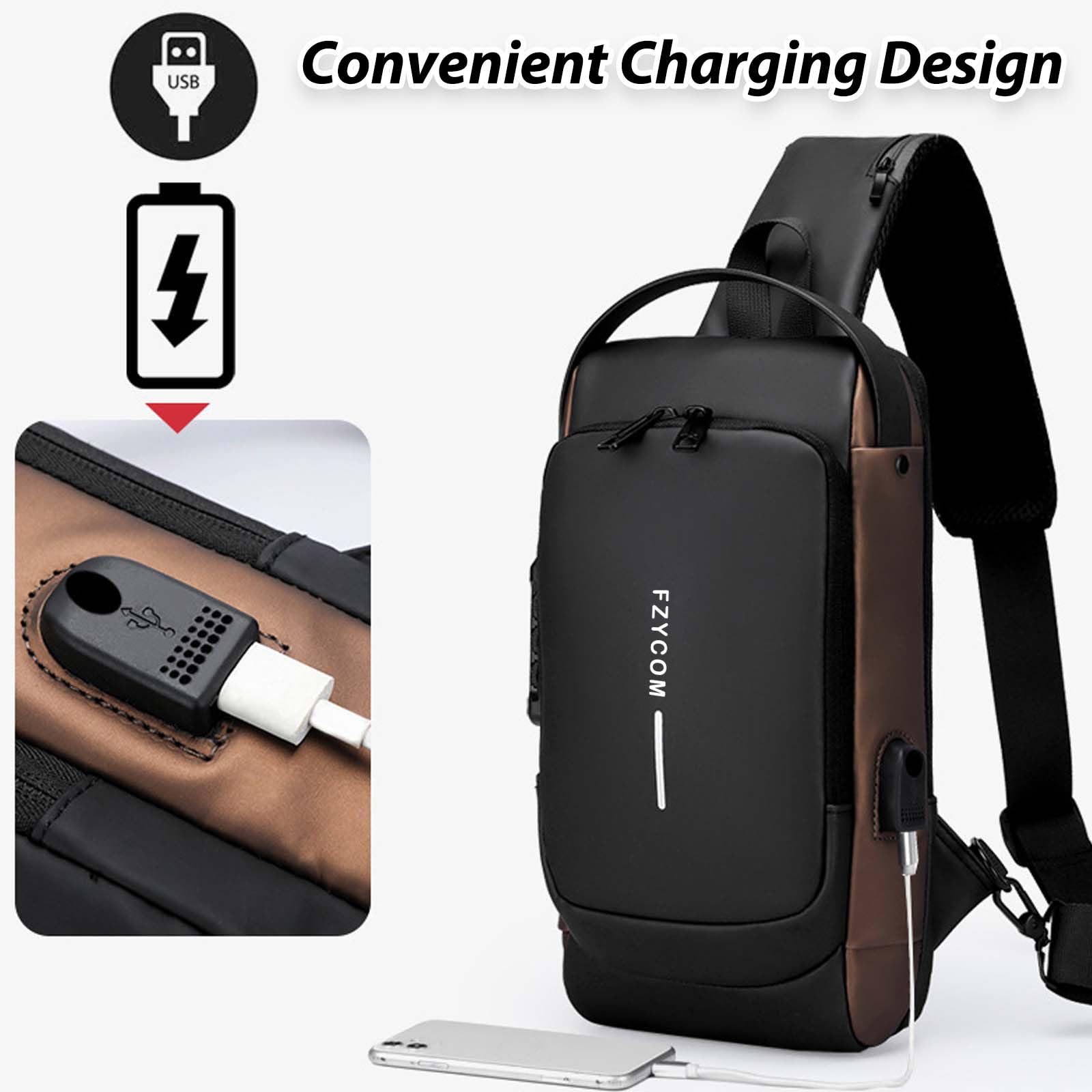Sling Bag wodoszczelna męska torba na klatkę piersiową, czarna, torba na ramię, torba na telefon komórkowy, tablet, powerbank, klucze, okulary, karty kredytowe