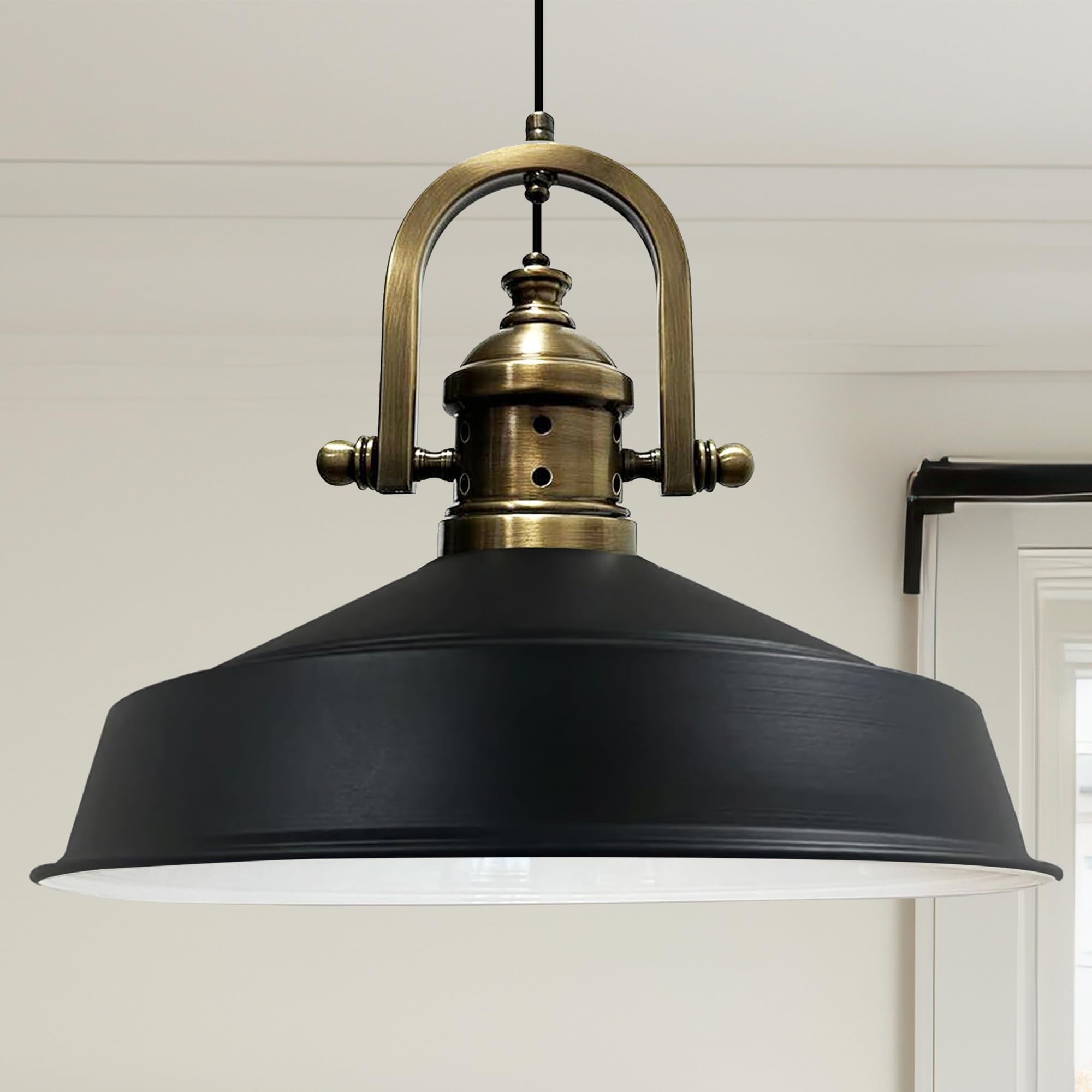 bamyum Asletl-Finke Pendant Light Vintage Metal 41 cm, Lamp Shades Ceiling, Kitchen Lights Ceiling E27, Industrial Lamp Shades Ceiling, Metal Pendant Light Fitting for Living Room Black White