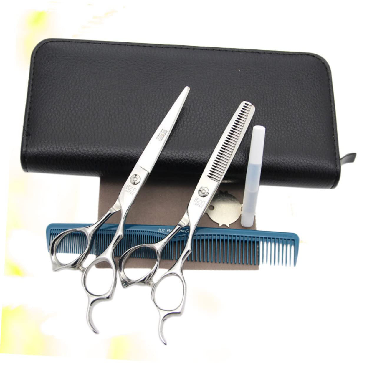 Beavorty Juego de Tijeras Cabello de Acero Inoxidable, 2 Piezas, Corte Recto y Entresacado, Uso Seguro y Cómodo para Barbería y Hogar