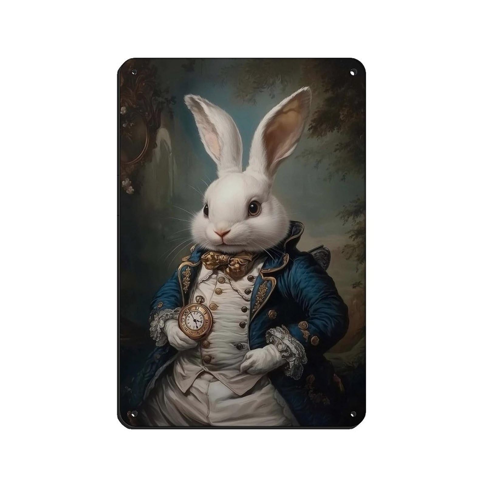 White Rabbit Victorian Portrait Art Retro Poster Metal Tin Sign Chic Art Retro Iron Painting Bar People Cave Cafe Family Garage Poster Wall Decoration 8x12inch(20x30cm)