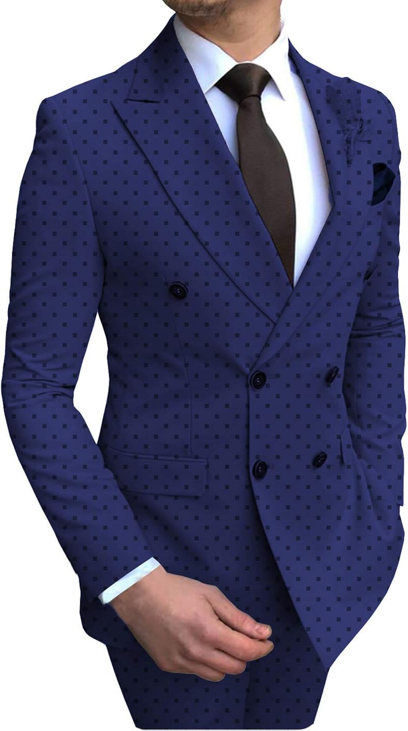 Mens Blazer Jacket Peak Lapel DoubleBreasted Slim Fit Print Dots Sport