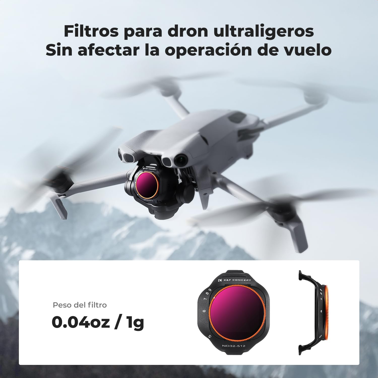 K&F CONCEPT Kit de 4 Filtros (CPL + UV + ND2-32 Variable + ND32-512 Variable) para dji Mini 5 Pro - Lente HD Antirreflejos, Impermeable, Antiarrayazos, Incluye Paño de Limpieza
