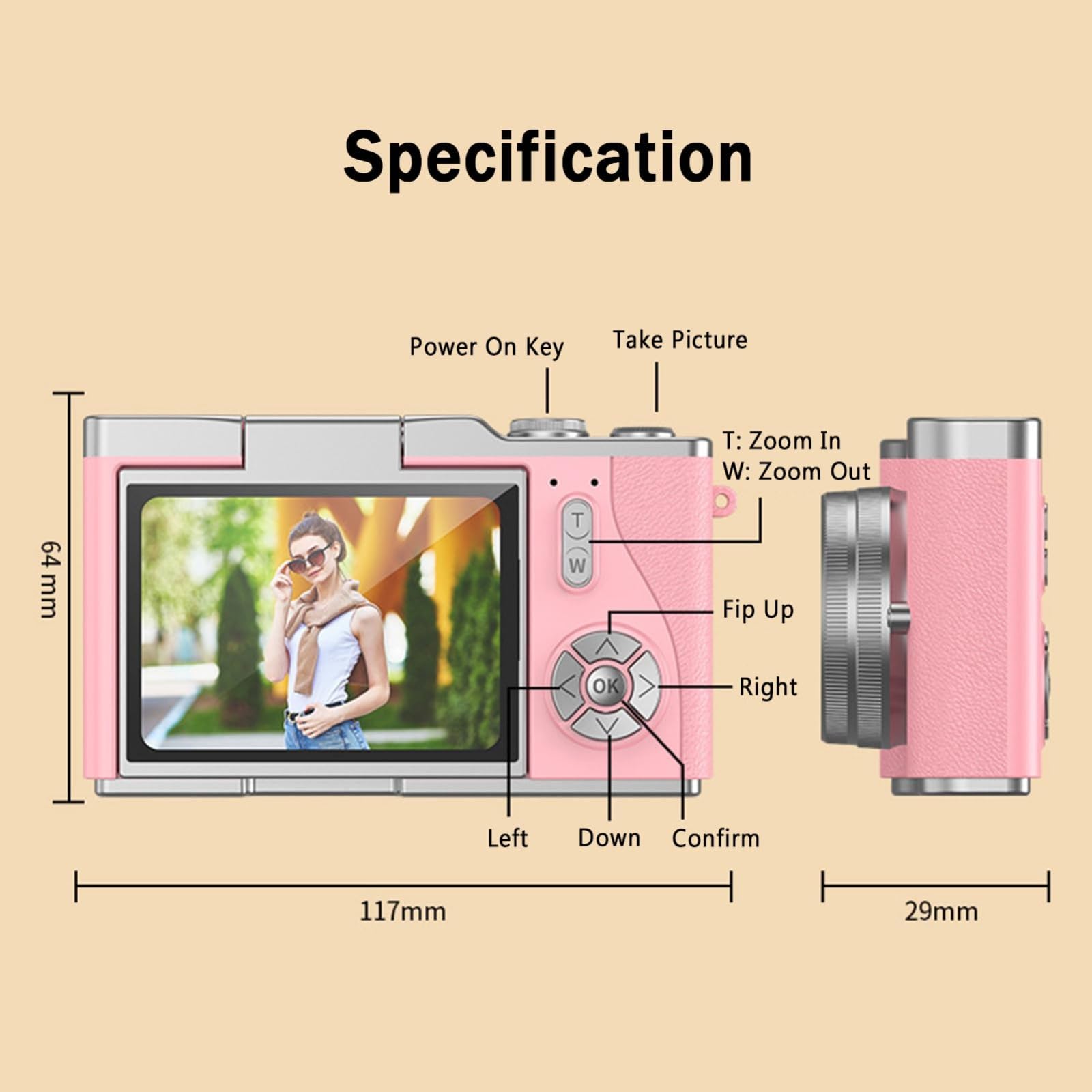 Digital Camera, 1080P Digital Camera with 2.4in Flip HD Display Screen, 18X Zoom Anti Shake Point and Shoot for Beginners (Dustypink) — Amazon image 6