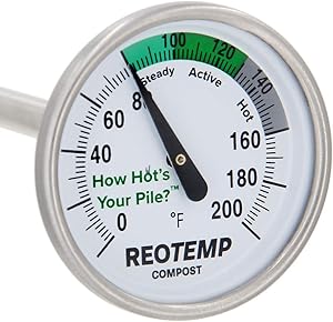 Reotemp 20 Inch Fahrenheit Backyard Compost Thermometer with Digital Composting Guide