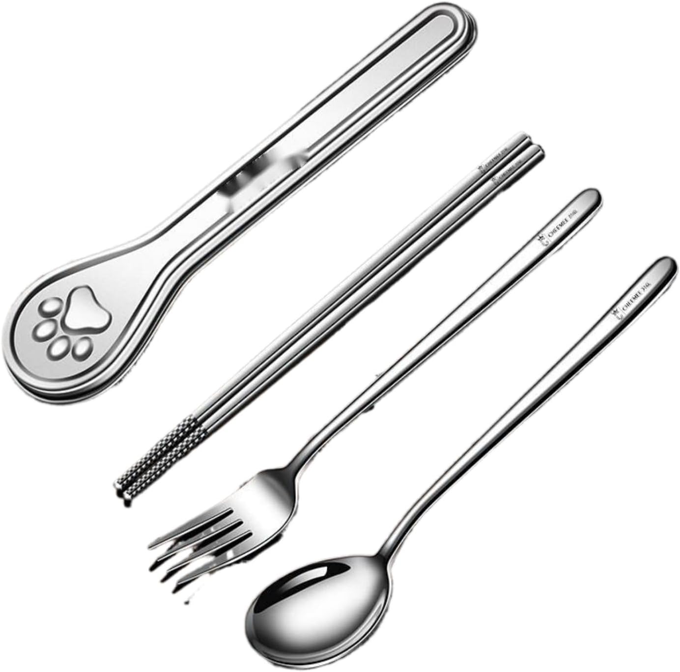 316不锈钢筷子勺子 Stainless Steel Long handled soup spoons，Spoons,Meal spoon 子套装学生餐具盒收纳盒一人用单人装便携式 Household Cleaning，Kitchen Storage Essentials