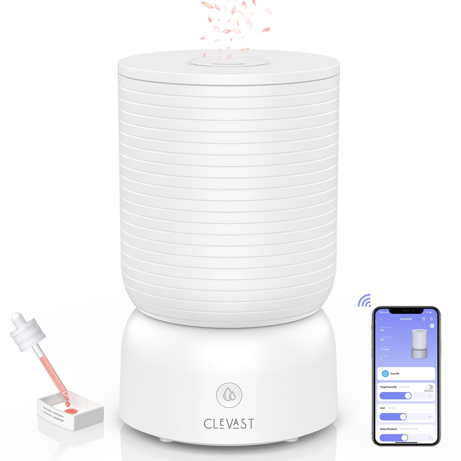 CLEVAST Smart Humidifiers for Bedroom, Top Fill 3L Cool Mist Quiet Ultrasonic Humidifier with Essential Oil Diffuser, Humidity Control, Wi-Fi Air Humidifier for Baby, Home, Work with Alexa