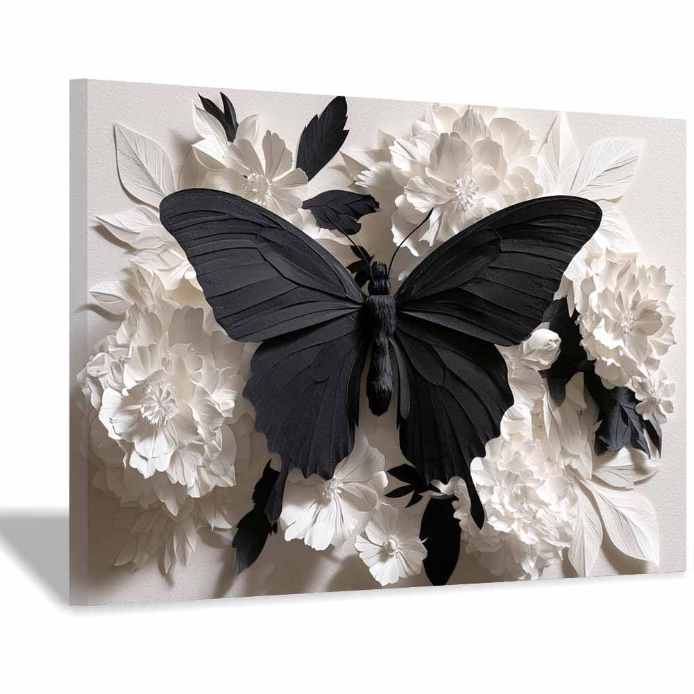 HOQIU Black Grey And White Wall Art Black Butterflyss Floral Art canvas wall art, painting and decor, for Living Room Bedroom Home Decoration(Multicolor)-60x80cm Framed