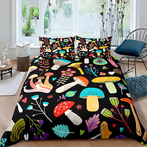 feelingyou Juego de ropa de cama multicolor de 200 x 200 cm, diseño de dibujos animados, funda nórdica para niños, Navidad, dormitorio, regalo, flores rojas, estilo natural, microfibra, funda nórdica