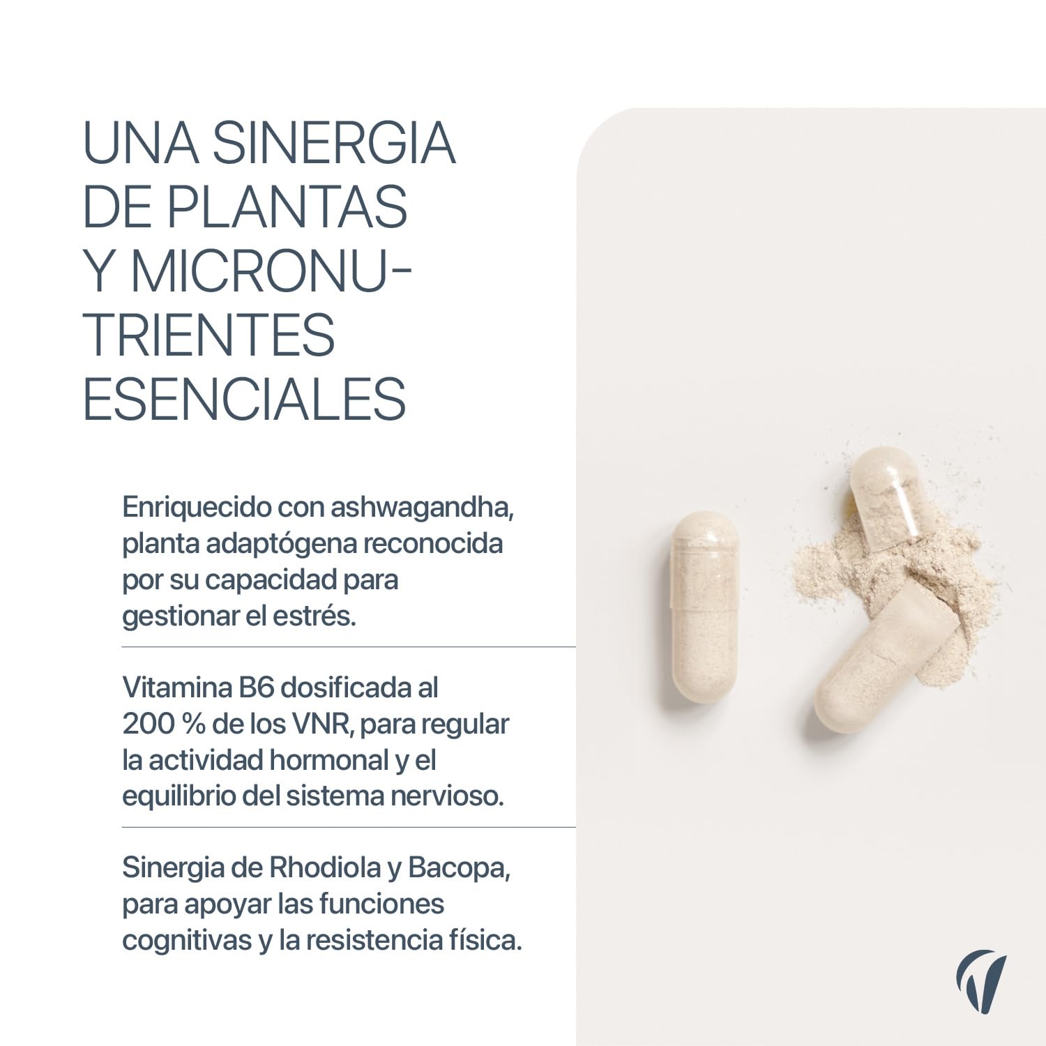 Cortisol Control - Complemento anti-estrés y fatiga - Ashwagandha, Rhodiola, Bacopa, L-teanina, Magnesio - 120 cápsulas veganas - Vitavea